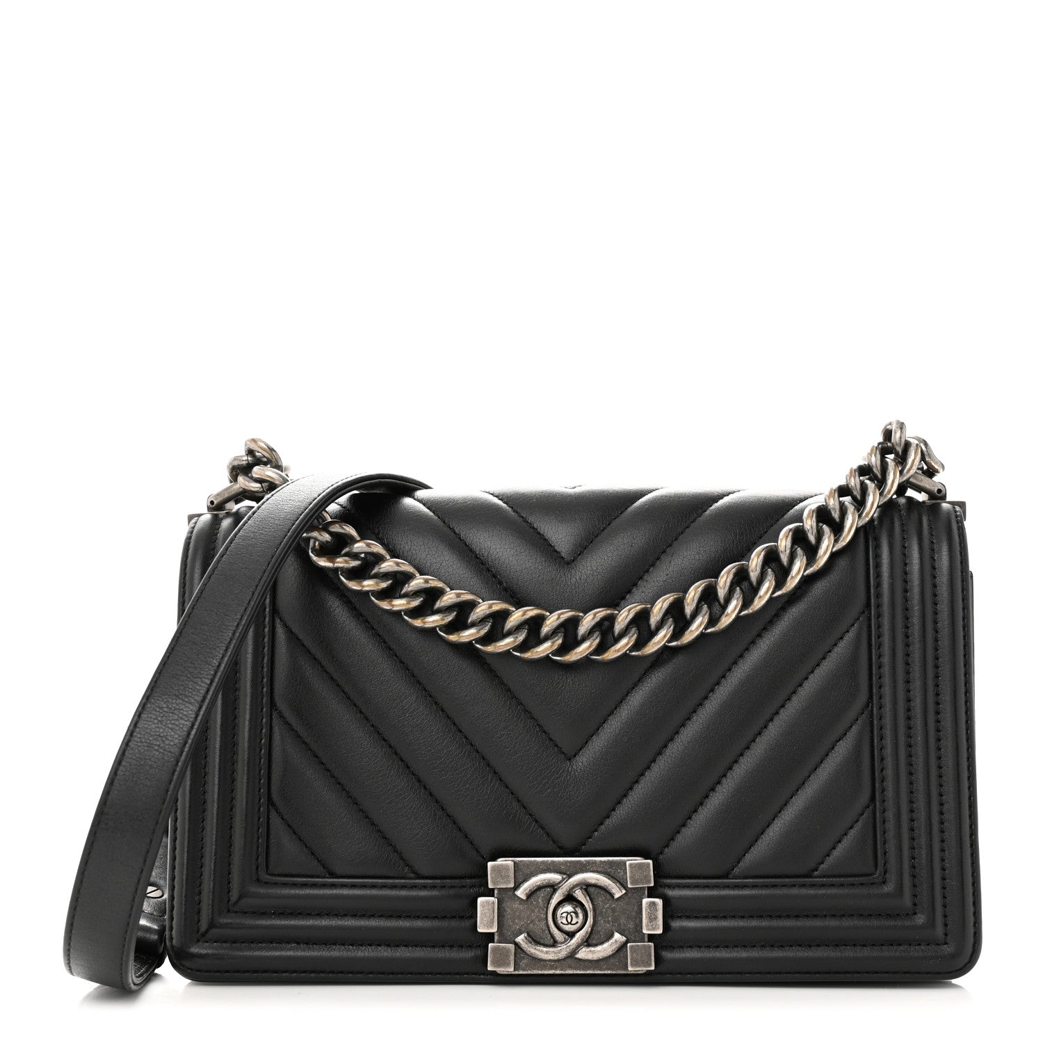 Chanel Calfskin Chevron Quilted Medium Boy Flap Black 1 of 10