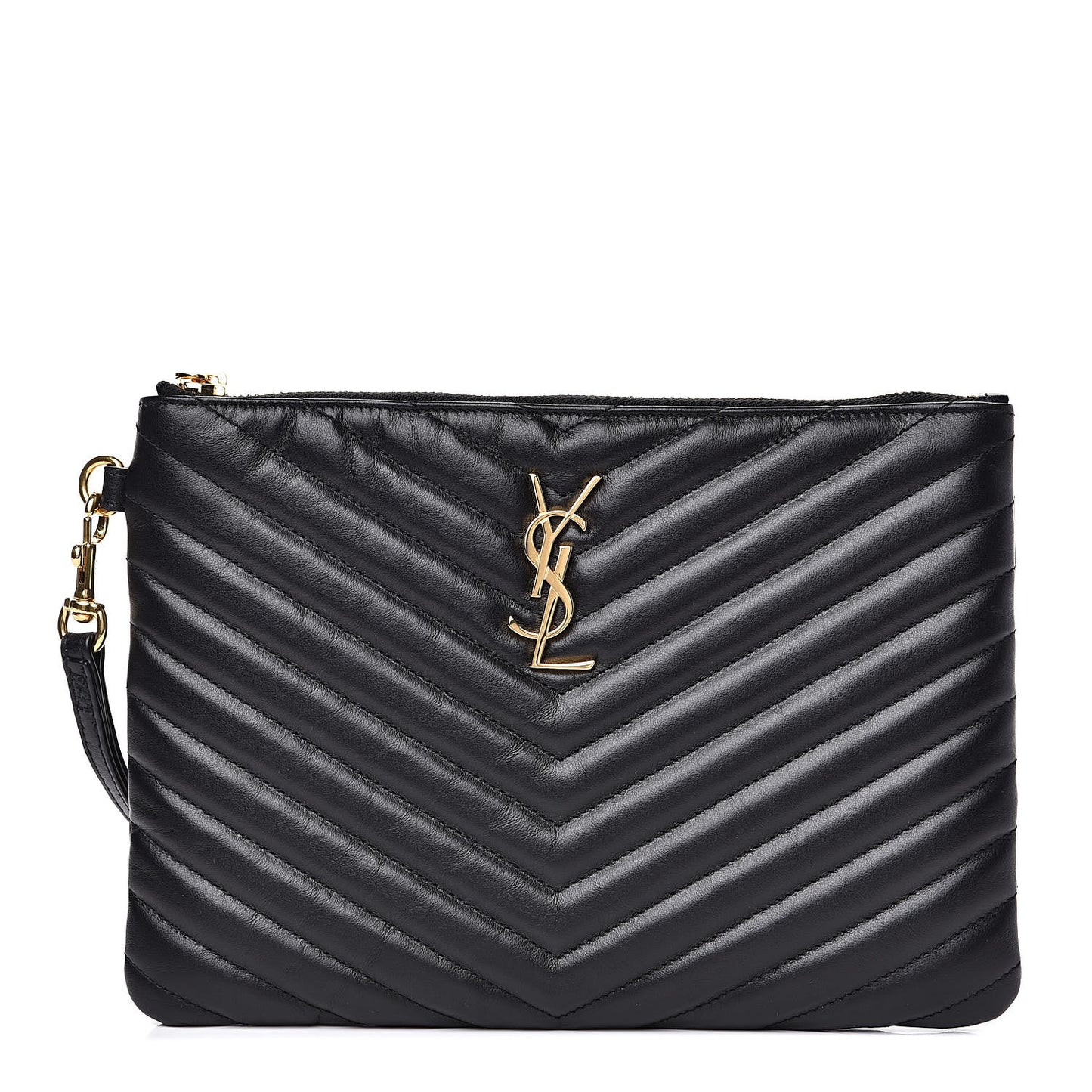 Calfskin Matelasse Chevron Monogram A5 Wristlet Black