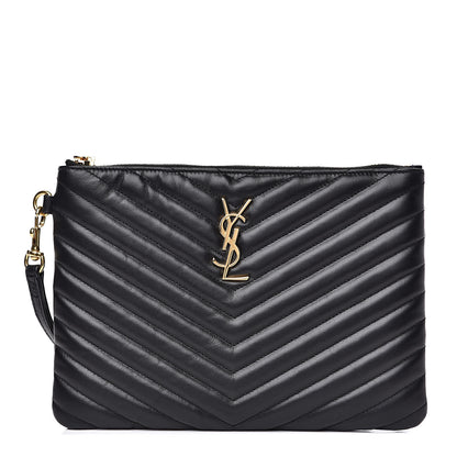 Saint Laurent Calfskin Matelasse Chevron Monogram A5 Wristlet Black 1 of 11