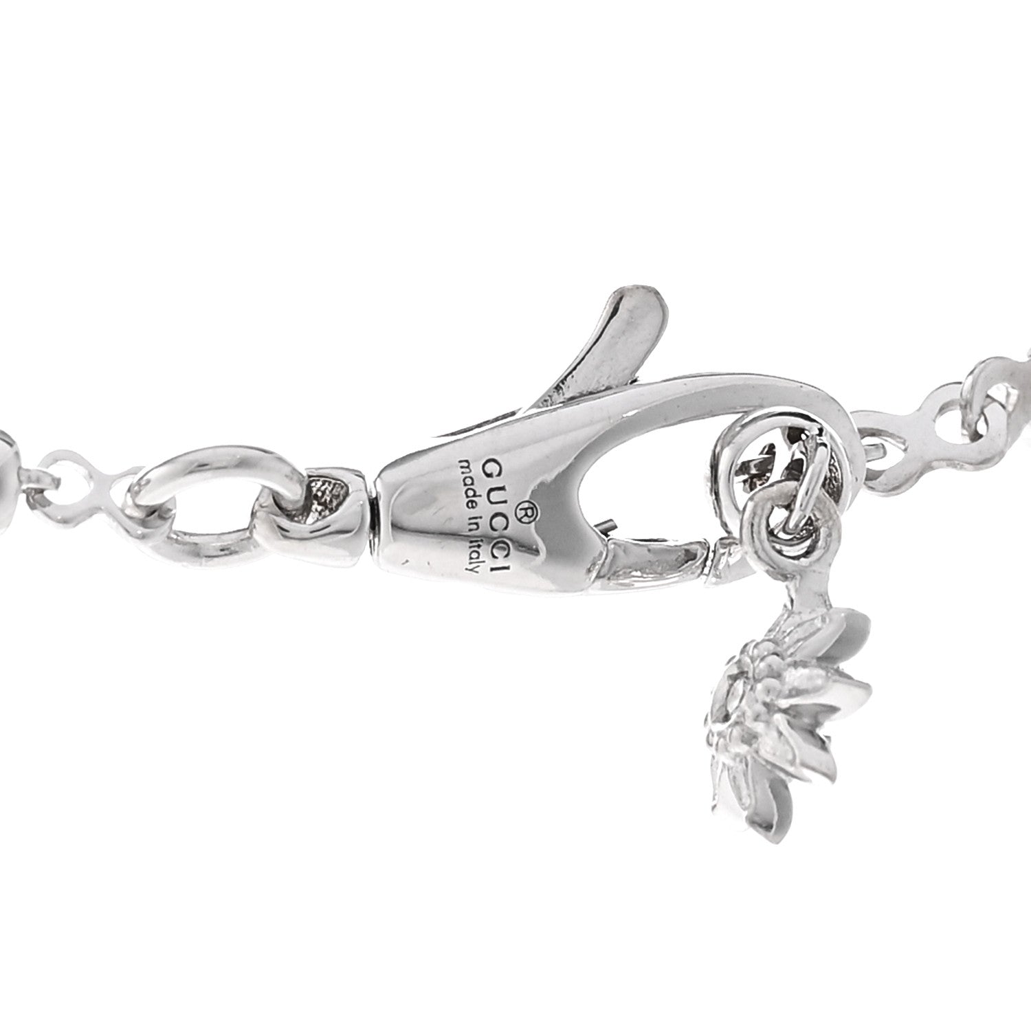 Gucci 18K White Gold Diamond GG Flora Pendant Necklace 4 of 5