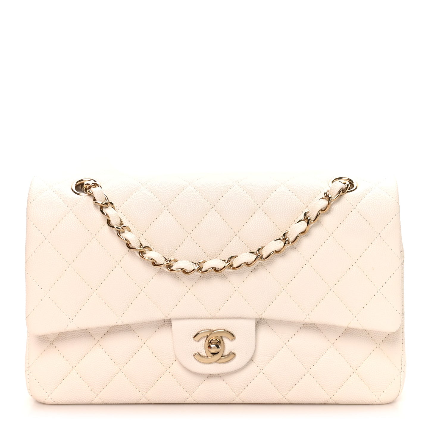 Caviar Quilted Medium Double Flap White