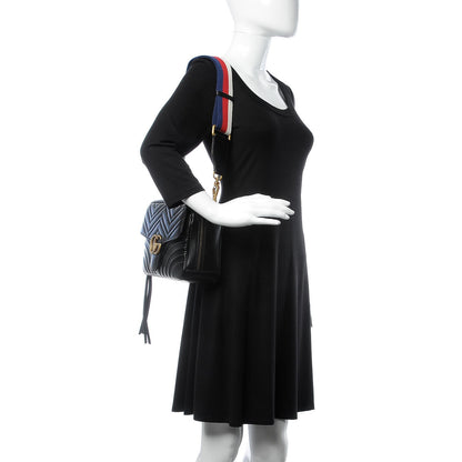 Gucci Calfskin Matelasse Sylvie Web Small GG Marmont Top Handle Shoulder Bag Black 2 of 7