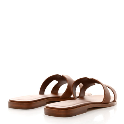 Hermes Box Calfskin Oran Sandals 37.5 Gold 4 of 9