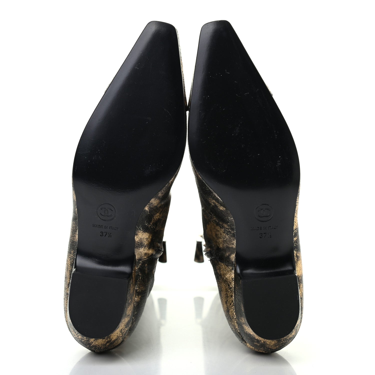 Chanel Laminated Goatskin High Boots 37.5 Gold 4 of 6