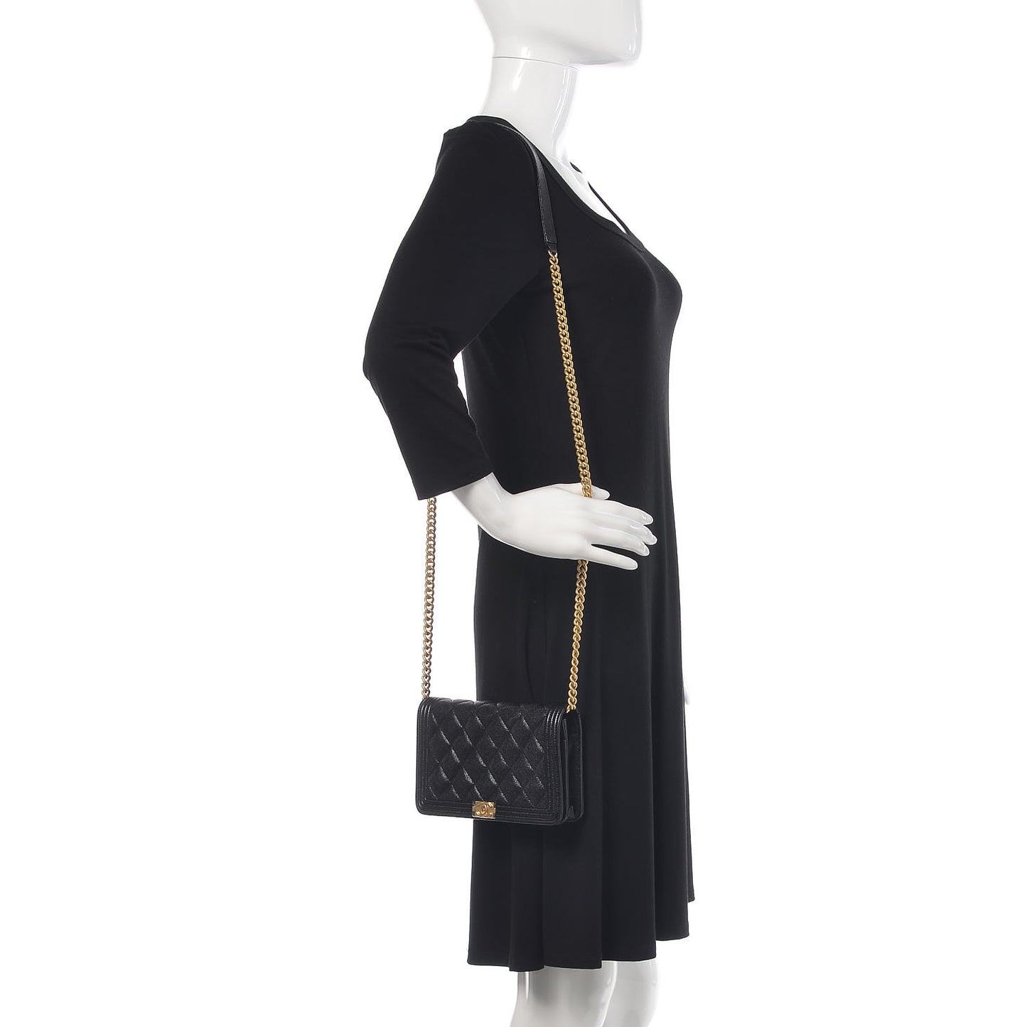 Caviar Quilted Boy Wallet On Chain WOC Black