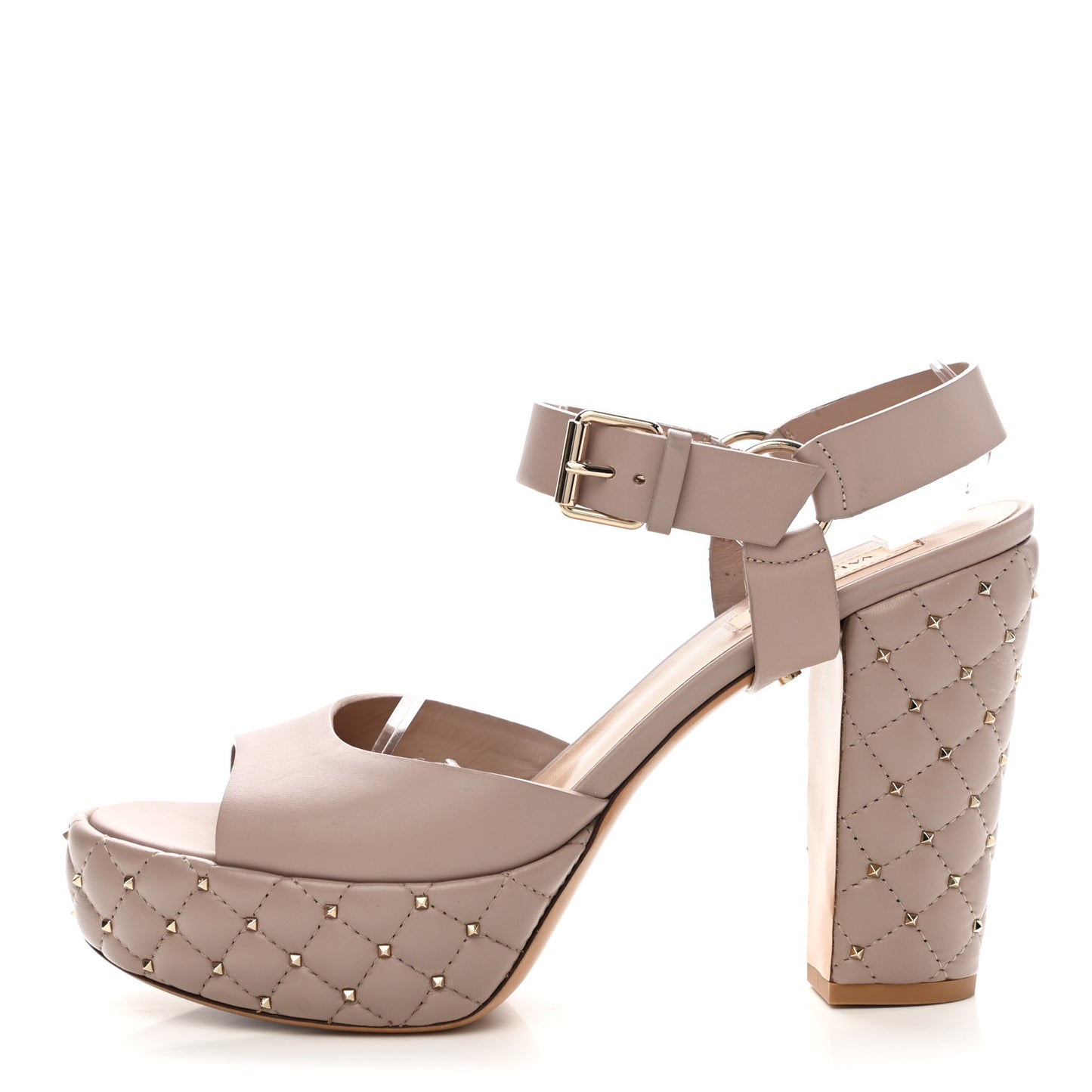 Calfskin Rockstud Spike Ankle Strap Sandals 39 Poudre