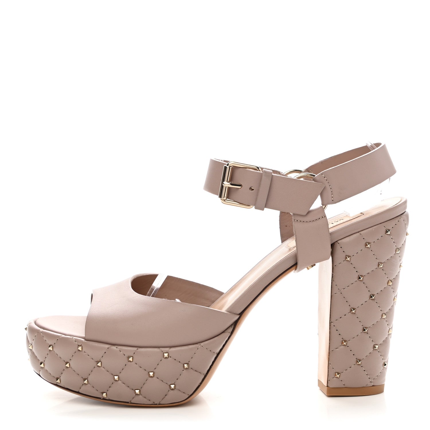 Valentino Garavani Calfskin Rockstud Spike Ankle Strap Sandals 39 Poudre 1 of 8