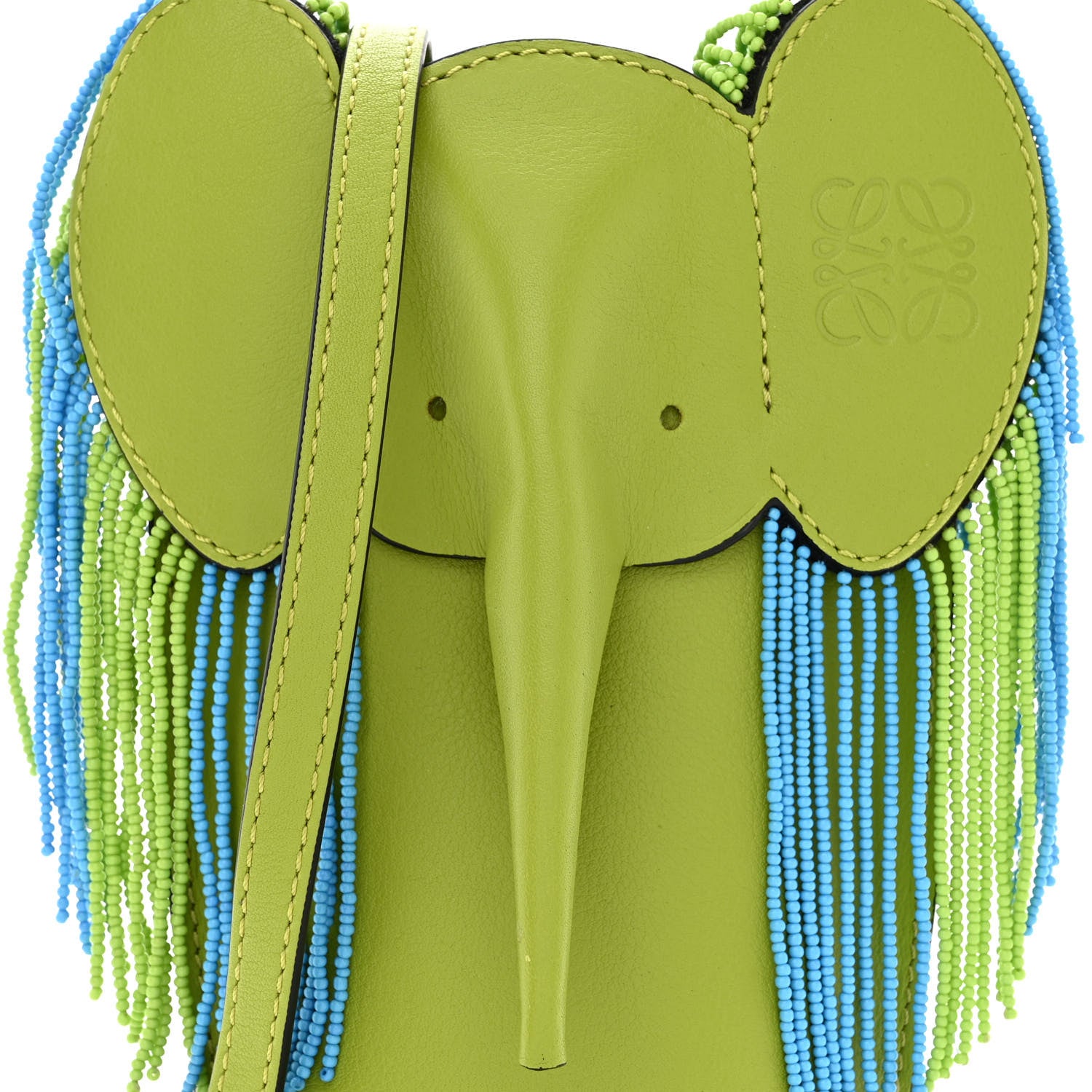 Loewe Calfskin Fringe Elephant Pouch Crossbody Bag Green 7 of 9