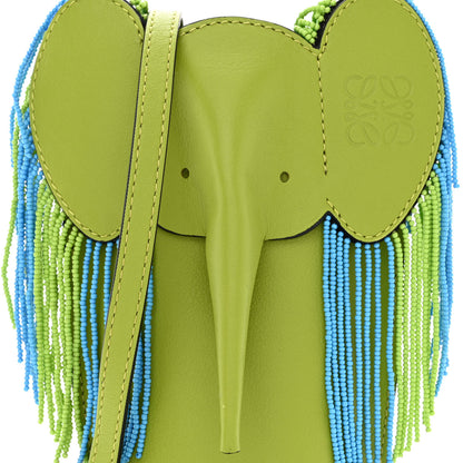 Loewe Calfskin Fringe Elephant Pouch Crossbody Bag Green 7 of 9