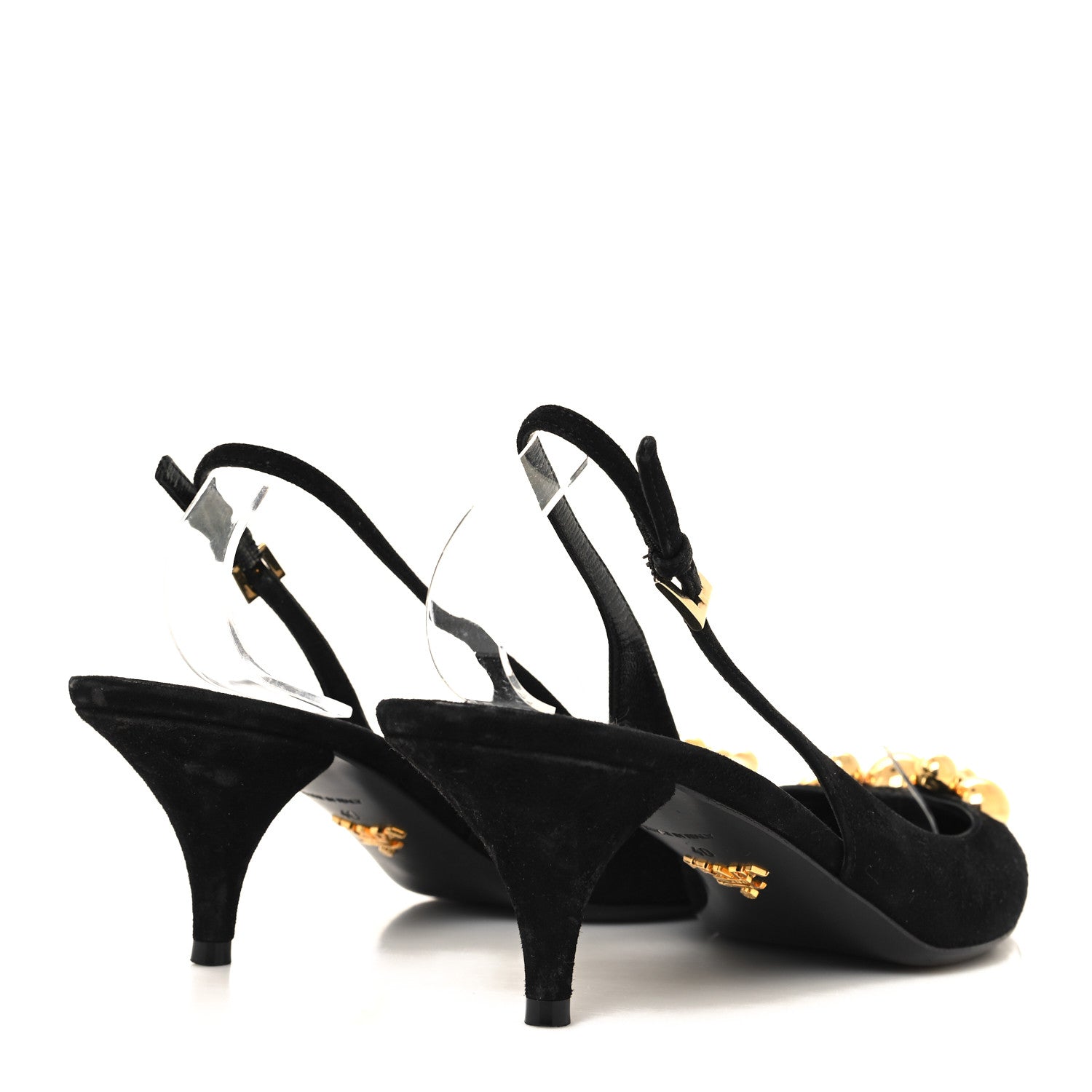 Prada Camoscio Slingback Pumps 40 Black Oro 4 of 10