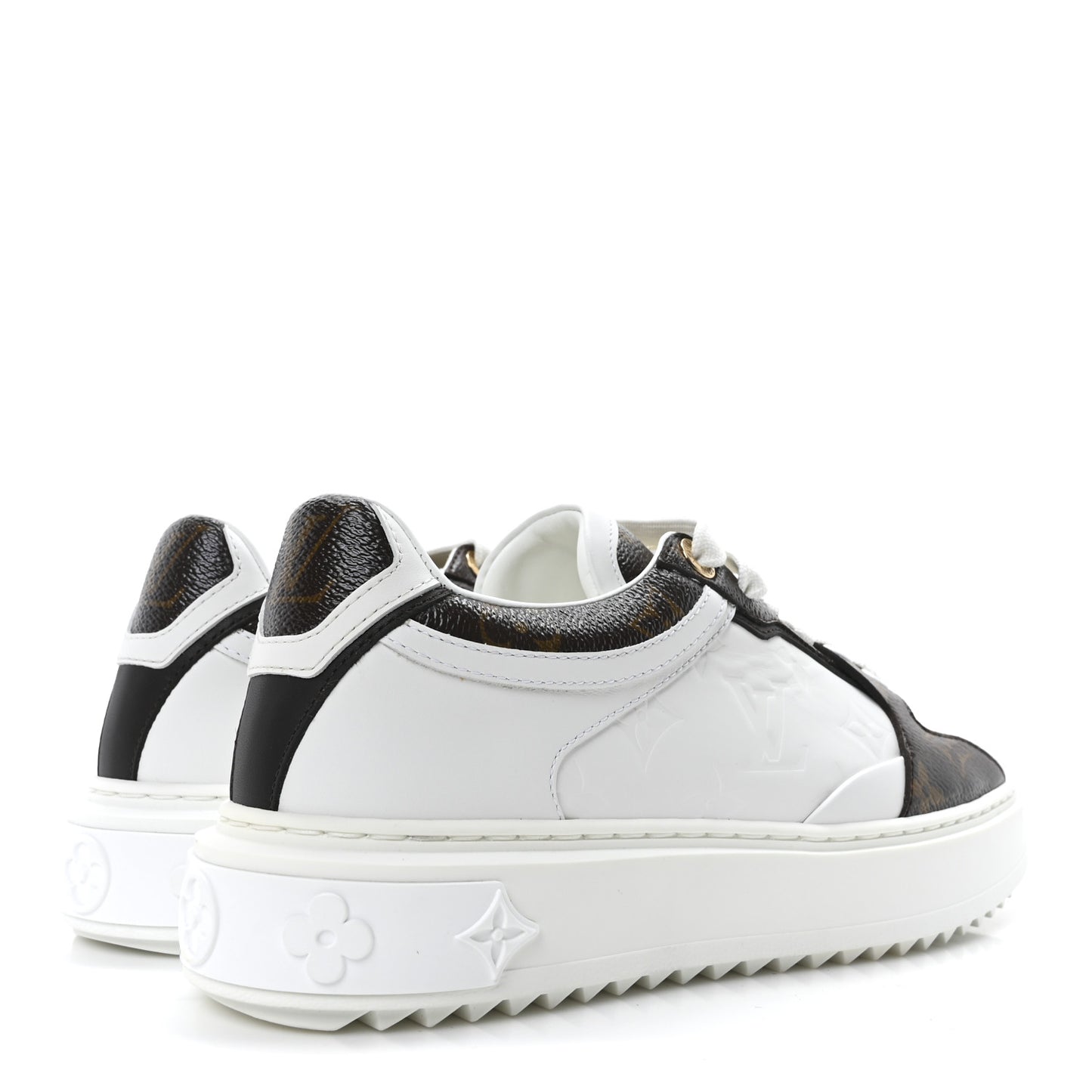 Monogram Embossed Calfskin Time Out Sneakers 38 White