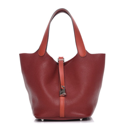 Hermes Taurillon Clemence Swift Picotin Lock 22 MM Rouge H Brique 1 of 14