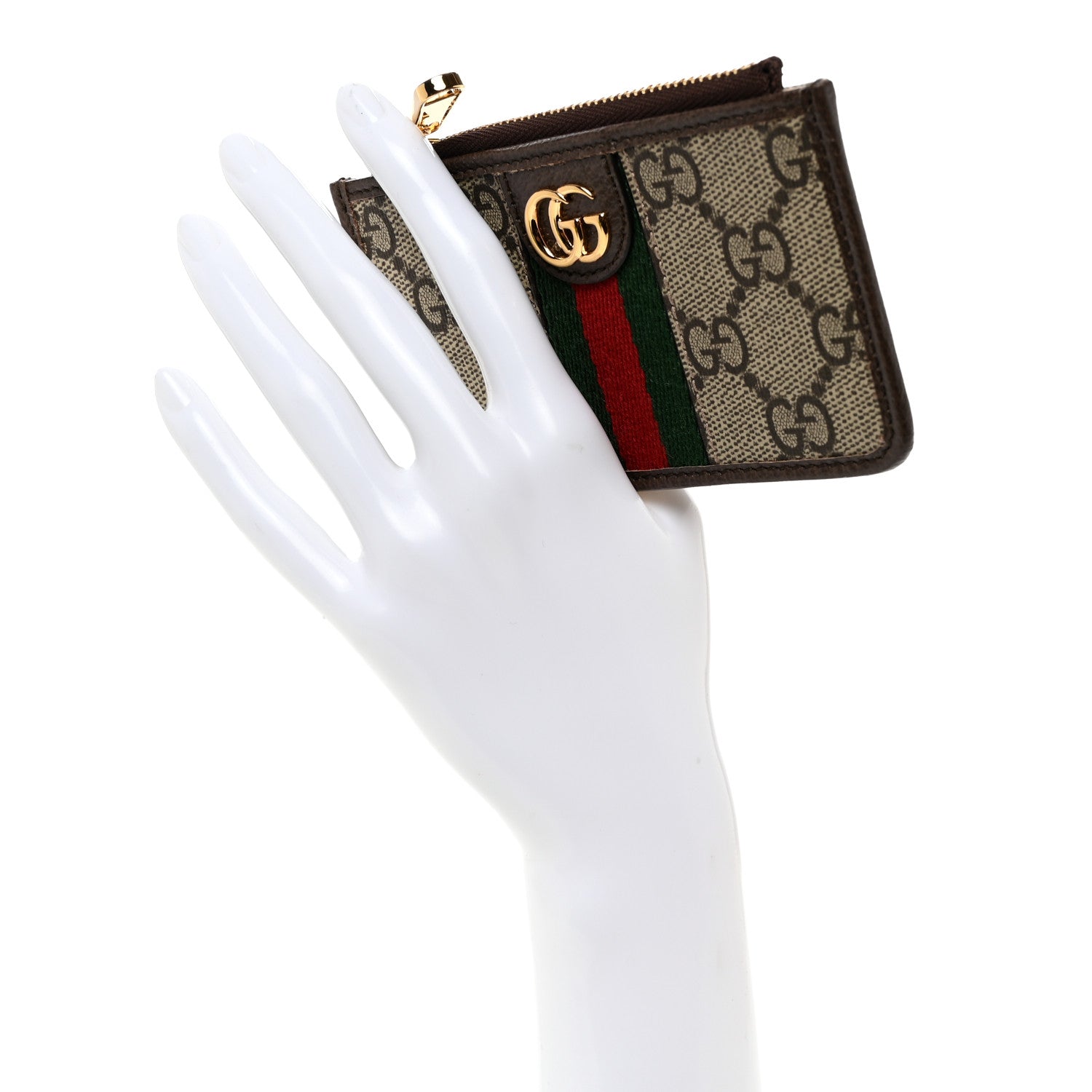 Gucci GG Supreme Monogram Web Ophidia Zip Card Case Brown 2 of 8