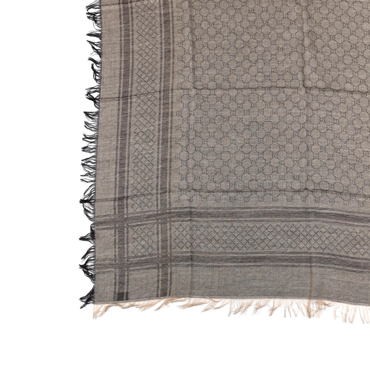 Wool Silk GG Monogram Diamante Plaid Surviee Shawl Beige Dark Brown