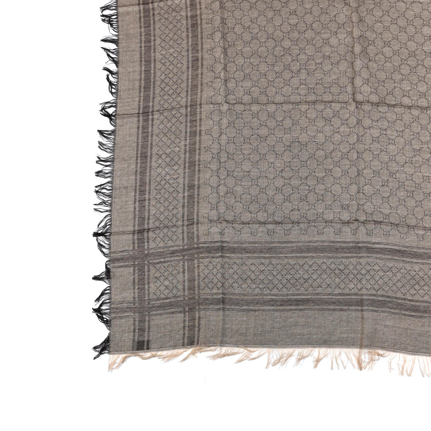 Gucci Wool Silk GG Monogram Diamante Plaid Surviee Shawl Beige Dark Brown 4 of 4
