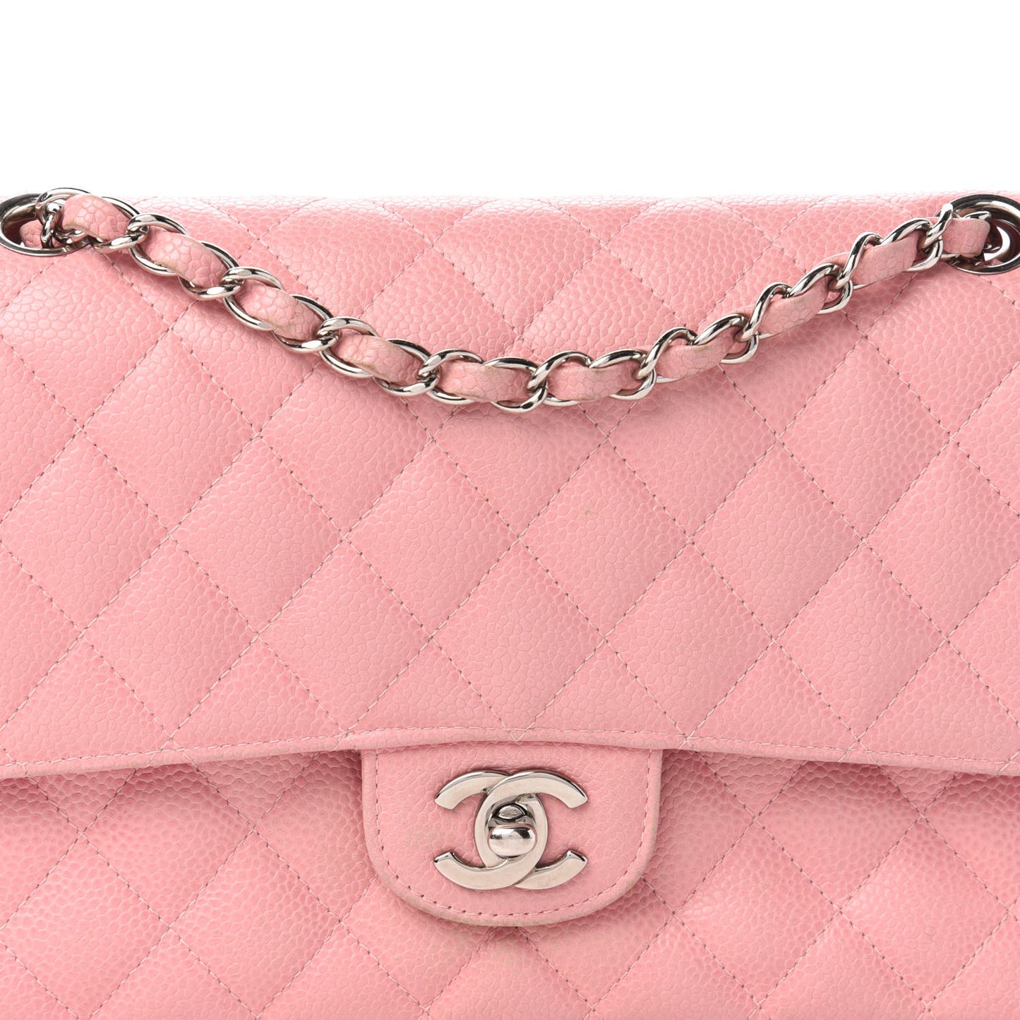 Caviar Quilted Medium Double Flap Pink