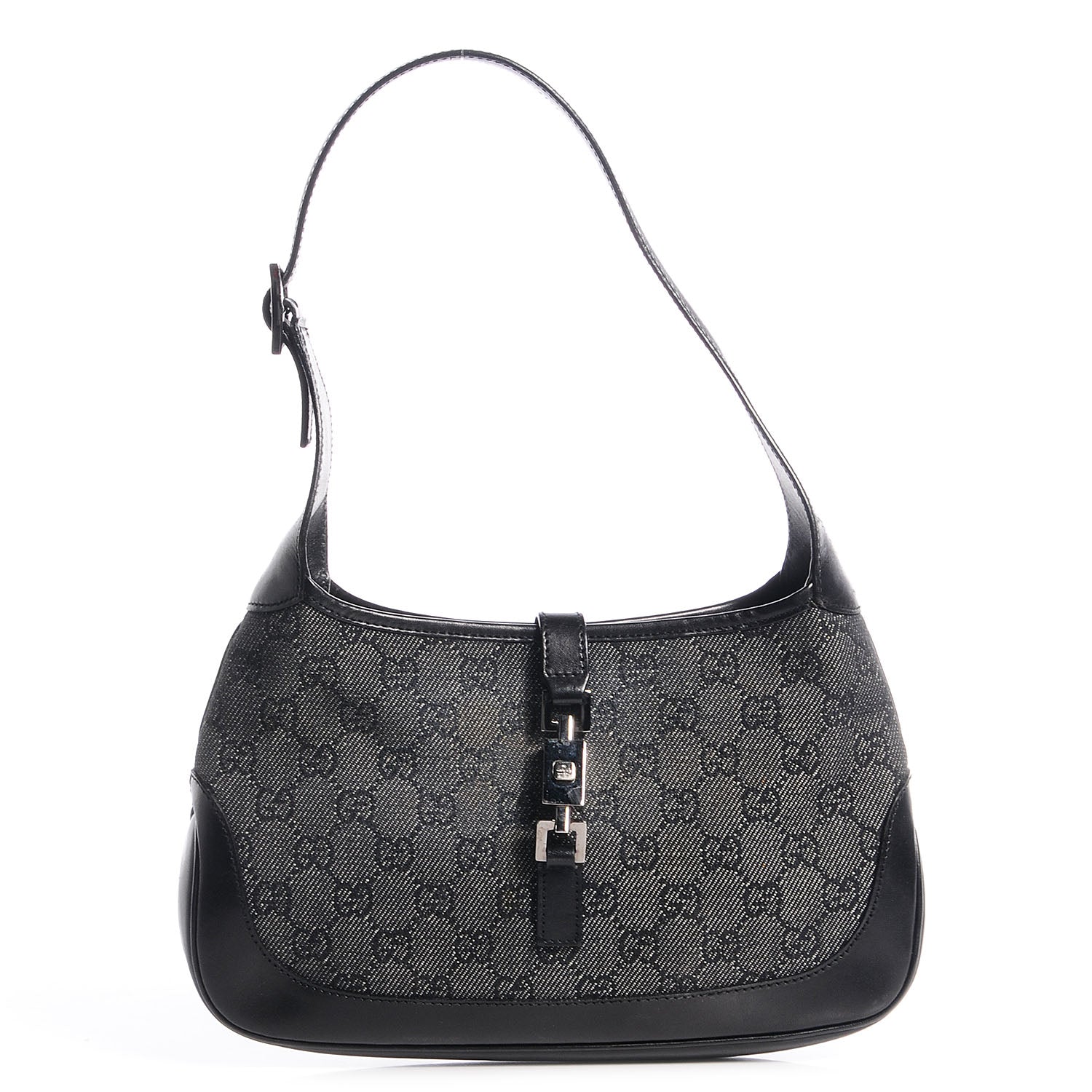 Gucci Denim Monogram Small Jackie O Hobo Black 1 of 7