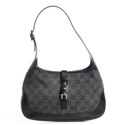 Gucci Denim Monogram Small Jackie O Hobo Black 1 of 7