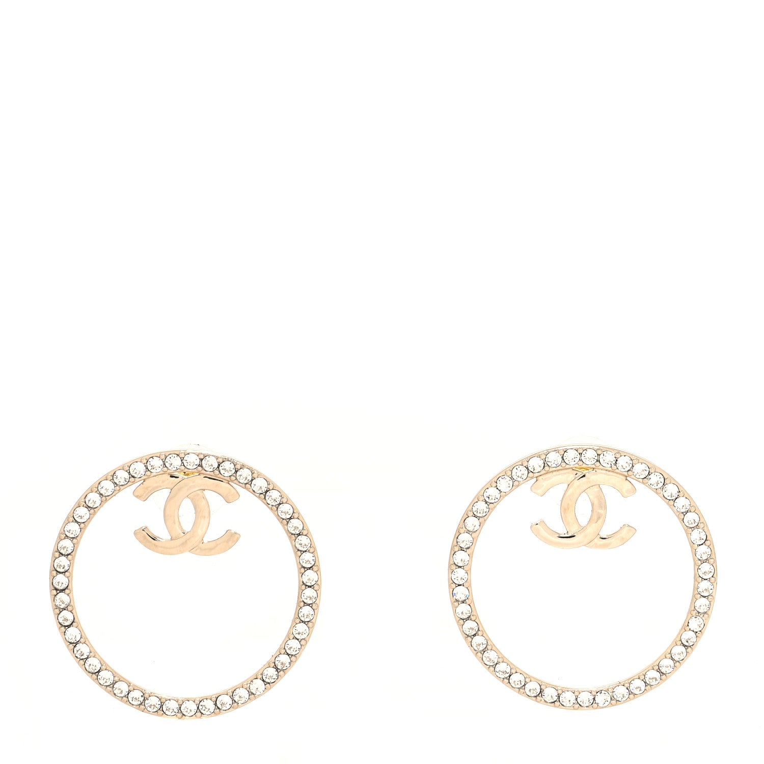 Chanel Crystal CC Large Hoop Earrings Gold 1 of 4