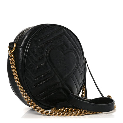 Gucci Azalea Calfskin Matelasse Heart Mini GG Marmont Round Shoulder Bag Black 3 of 10