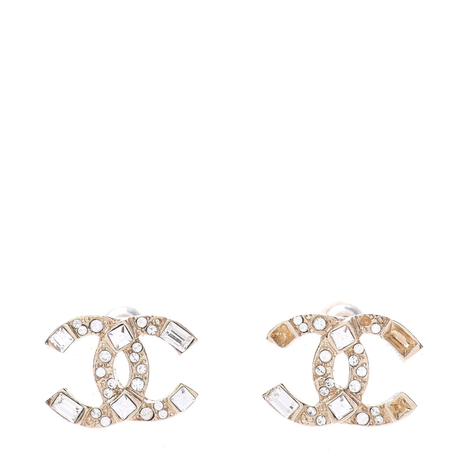 Chanel Crystal Baguette CC Earrings Gold 1 of 5