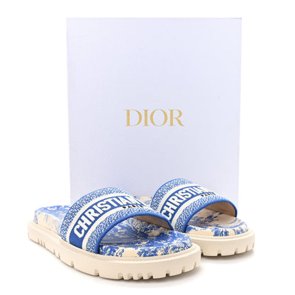 Christian Dior Canvas Toile de Jouy Embroidered Dway 10mm Slide Sandals 39.5 Blue 9 of 9
