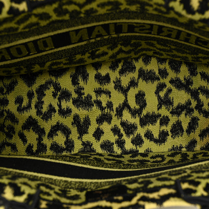 Christian Dior Canvas Mizza Embroidered Medium Leopard Book Tote Lime Pop 5 of 14