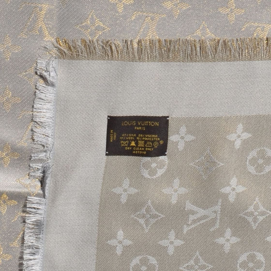 Louis Vuitton Monogram Silk Wool Shine Shawl Beige 5 of 5