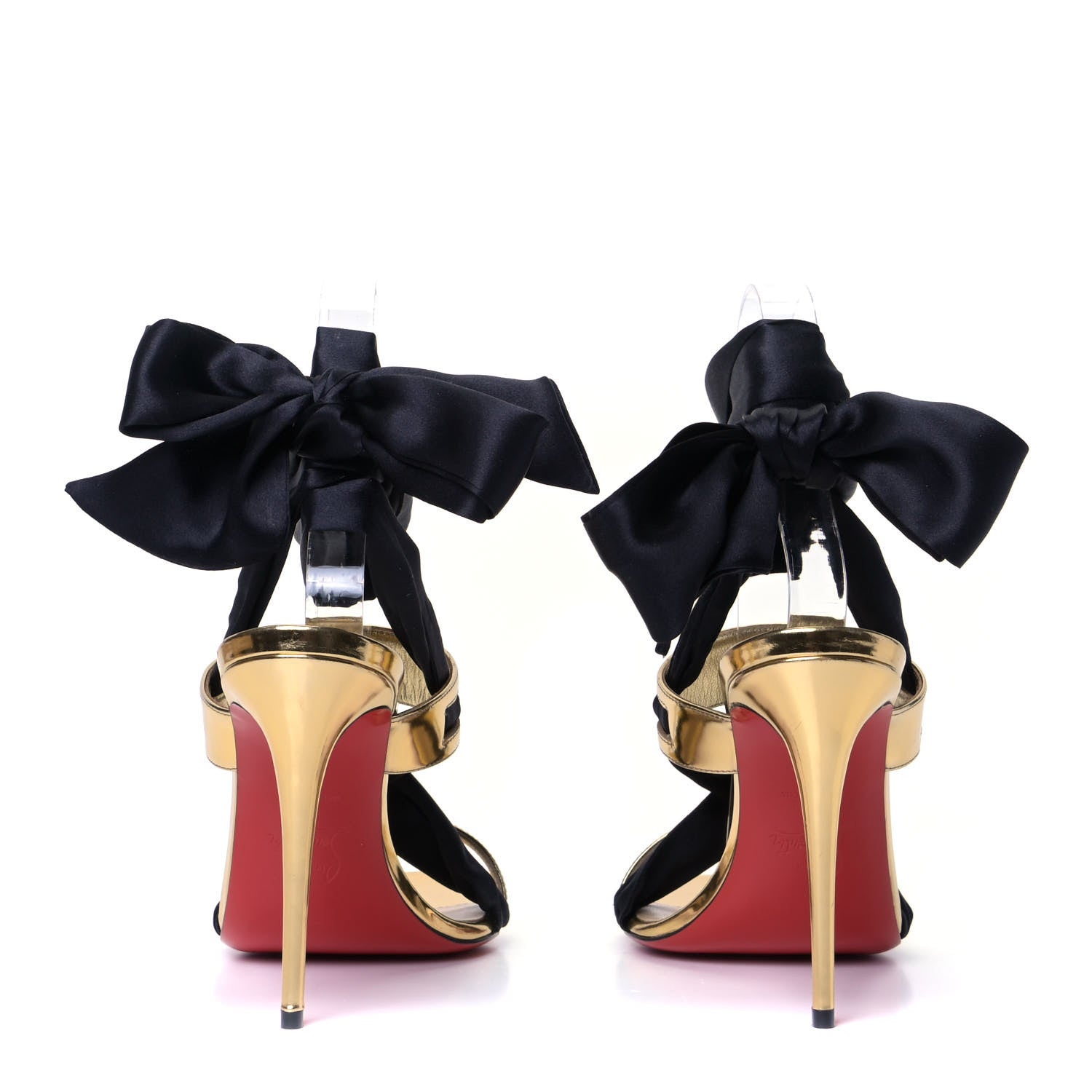 Christian Louboutin Specchio Crepe Foulard Cheville 100 Sandals 37 Gold Black 5 of 9