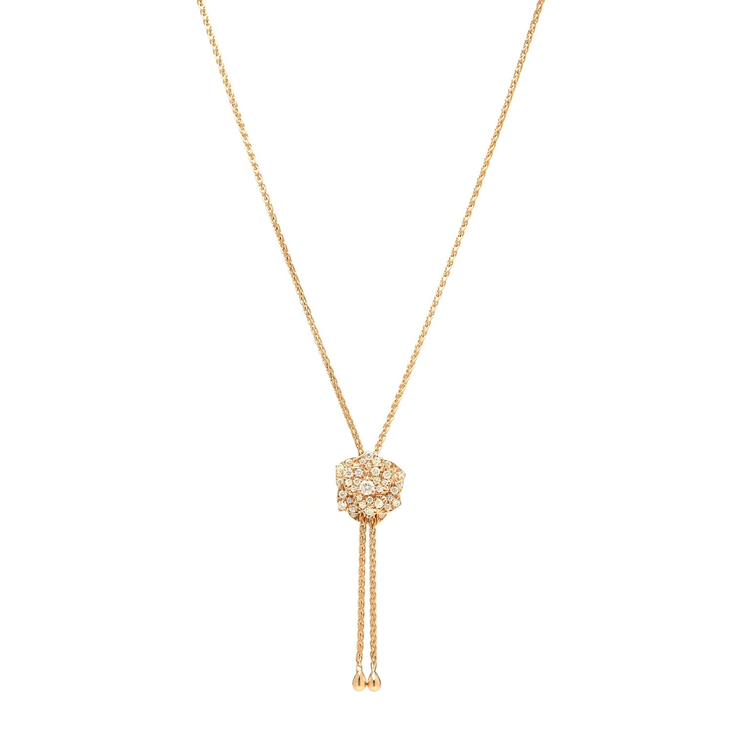 18K Rose Gold Diamond Rose Lariat Pendant Necklace