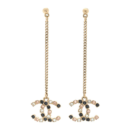 Chanel Crystal CC Drop Earrings Pink Grey Gold 1 of 5