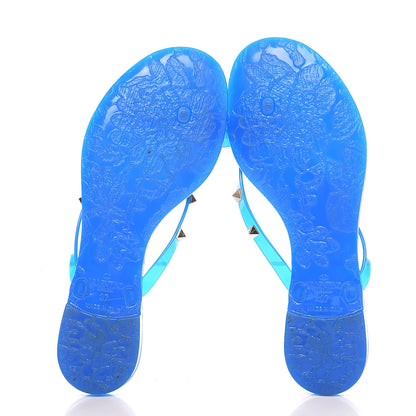 Valentino Garavani PVC Jelly Rockstud Bow Thong Sandals 37 Blue Fluo 5 of 11