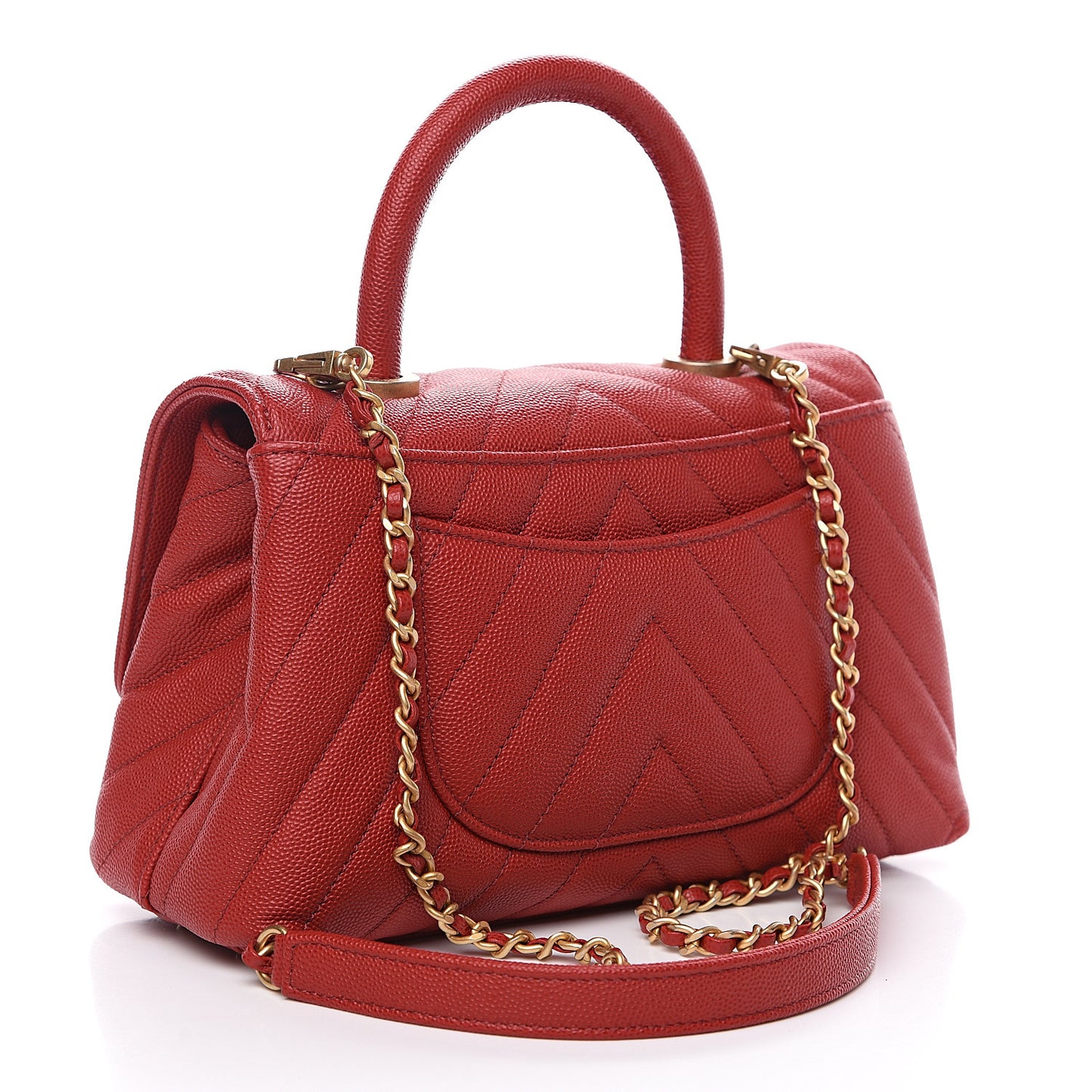 Caviar Chevron Quilted Mini Coco Handle Flap Red