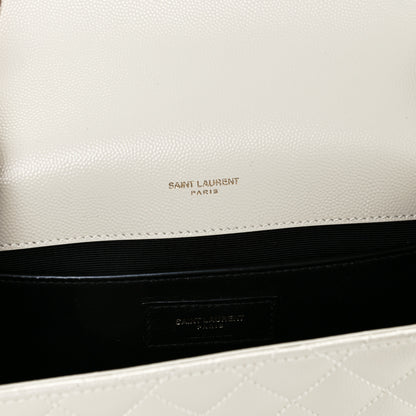 Saint Laurent Grain De Poudre Textured Mixed Matelasse Medium Triquilt Monogram Satchel Crema Soft 6 of 11