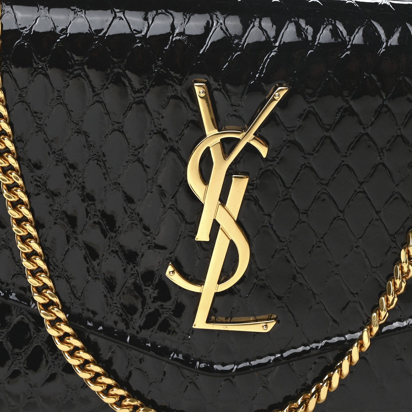 Calfskin Python Embossed Monogram Uptown Chain Wallet Black