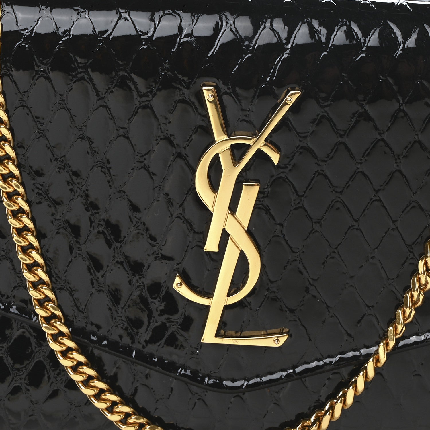 Saint Laurent Calfskin Python Embossed Monogram Uptown Chain Wallet Black 9 of 12