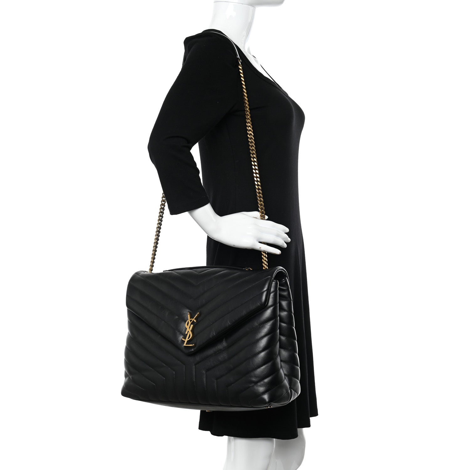 Saint Laurent Calfskin Y Quilted Monogram Large Loulou Chain Satchel Black 2 of 13