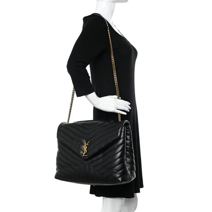Saint Laurent Calfskin Y Quilted Monogram Large Loulou Chain Satchel Black 2 of 13