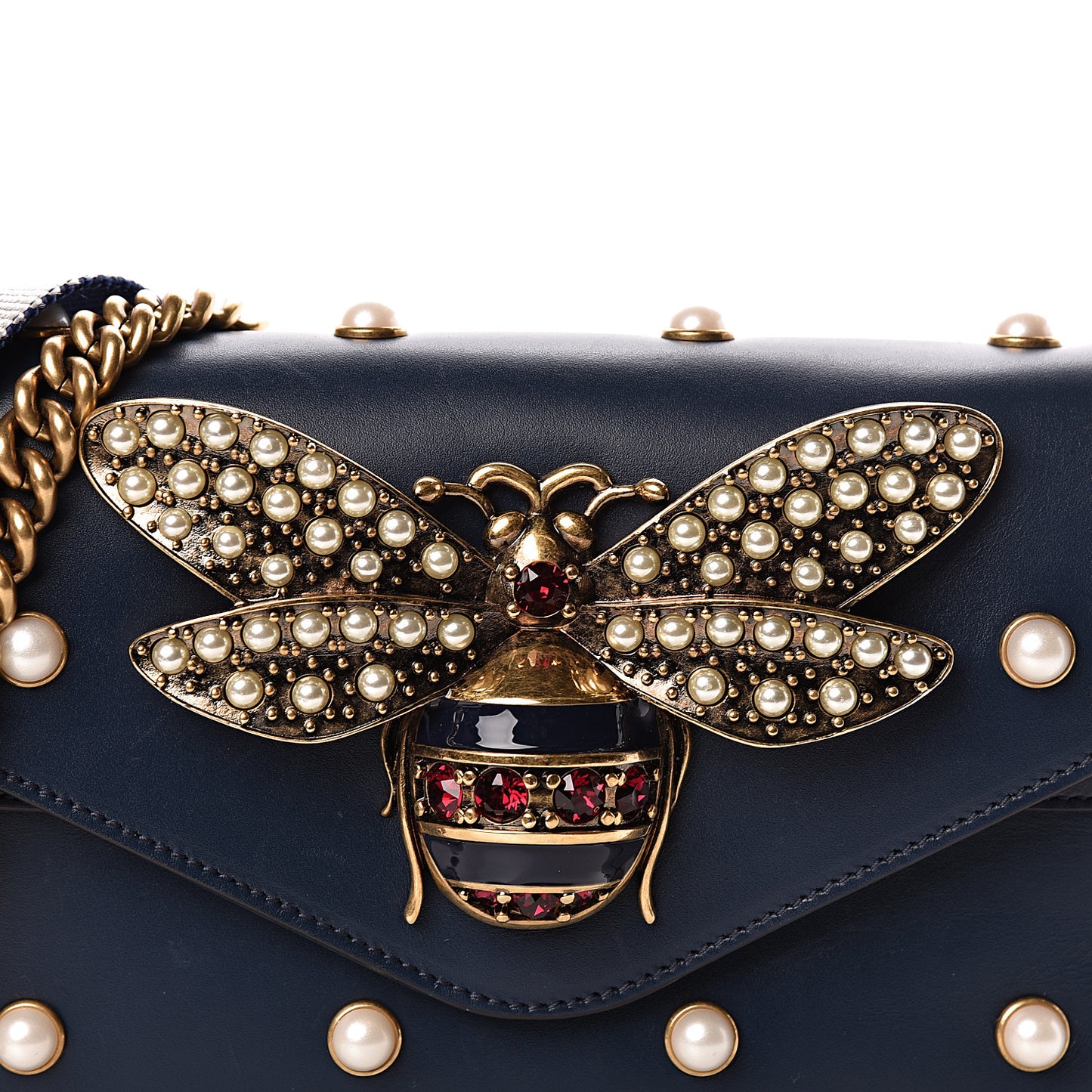 Nappa Pearl Studded Mini Queen Margaret Broadway Shoulder Bag Blue Agata