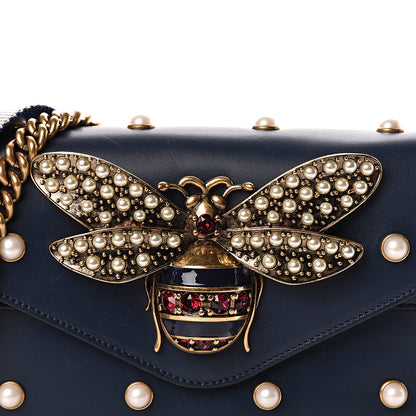 Gucci Nappa Pearl Studded Mini Queen Margaret Broadway Shoulder Bag Blue Agata 9 of 11