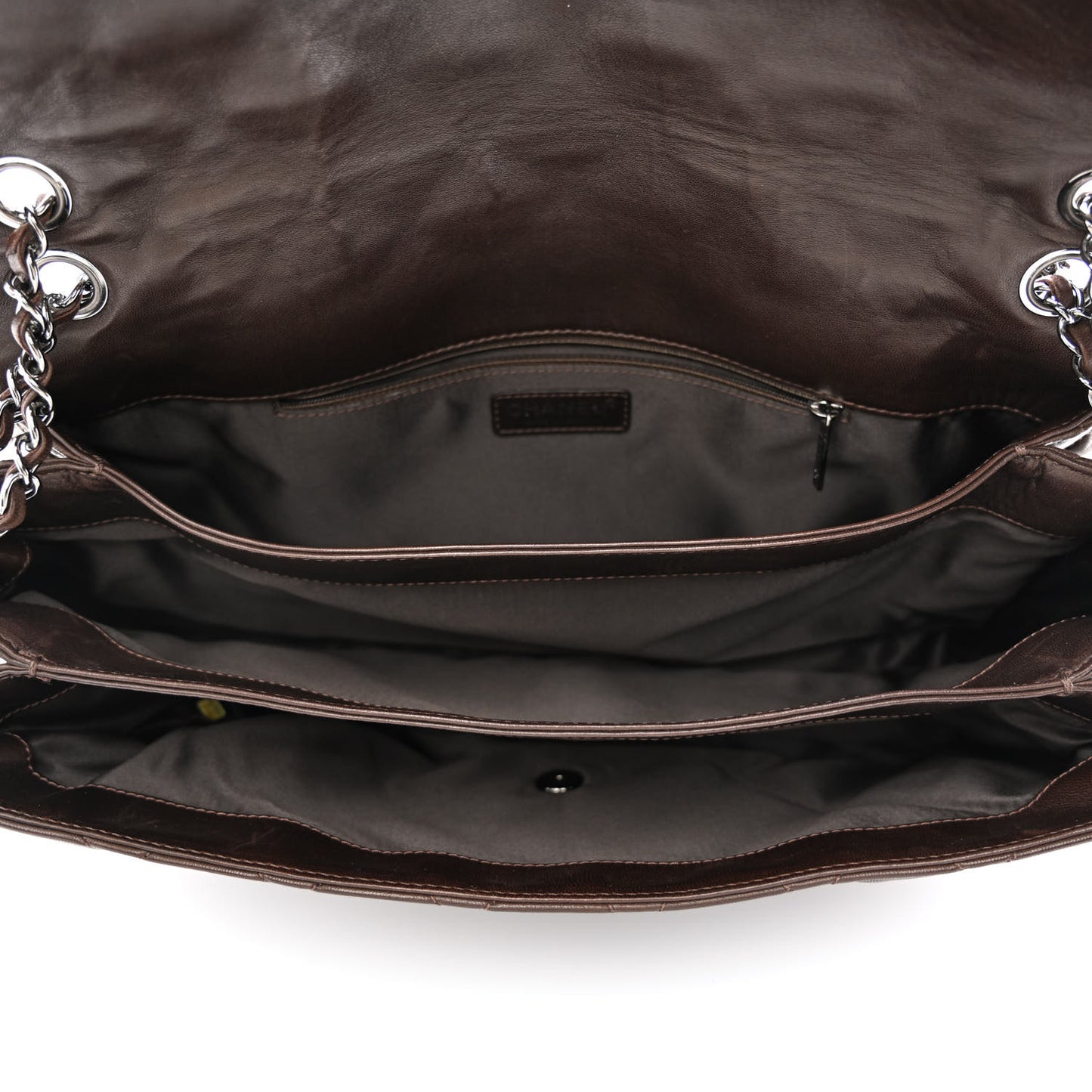 Lambskin Quilted Maxi Chanel 3 Flap Dark Brown