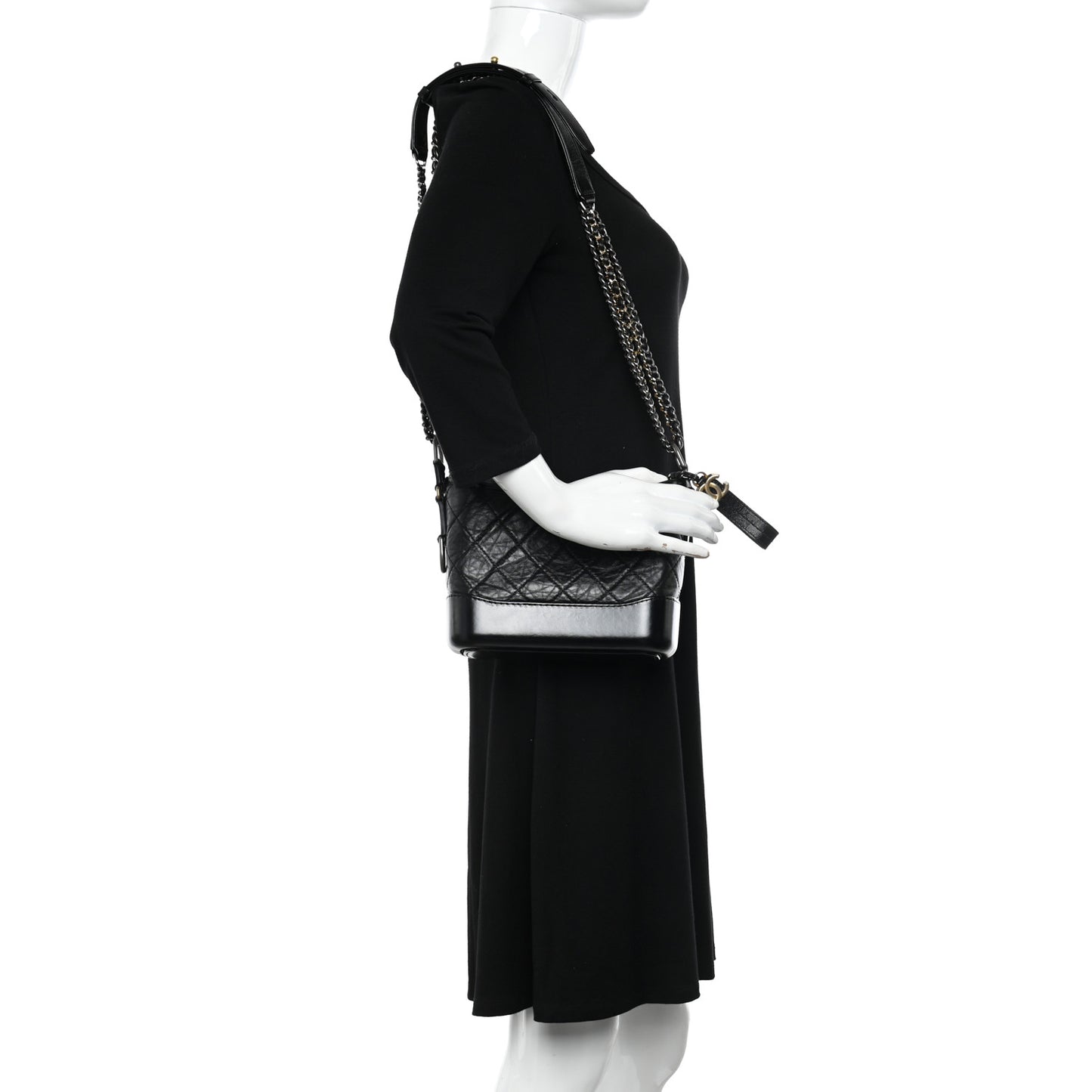Aged Calfskin Quilted Small Gabrielle Hobo Black