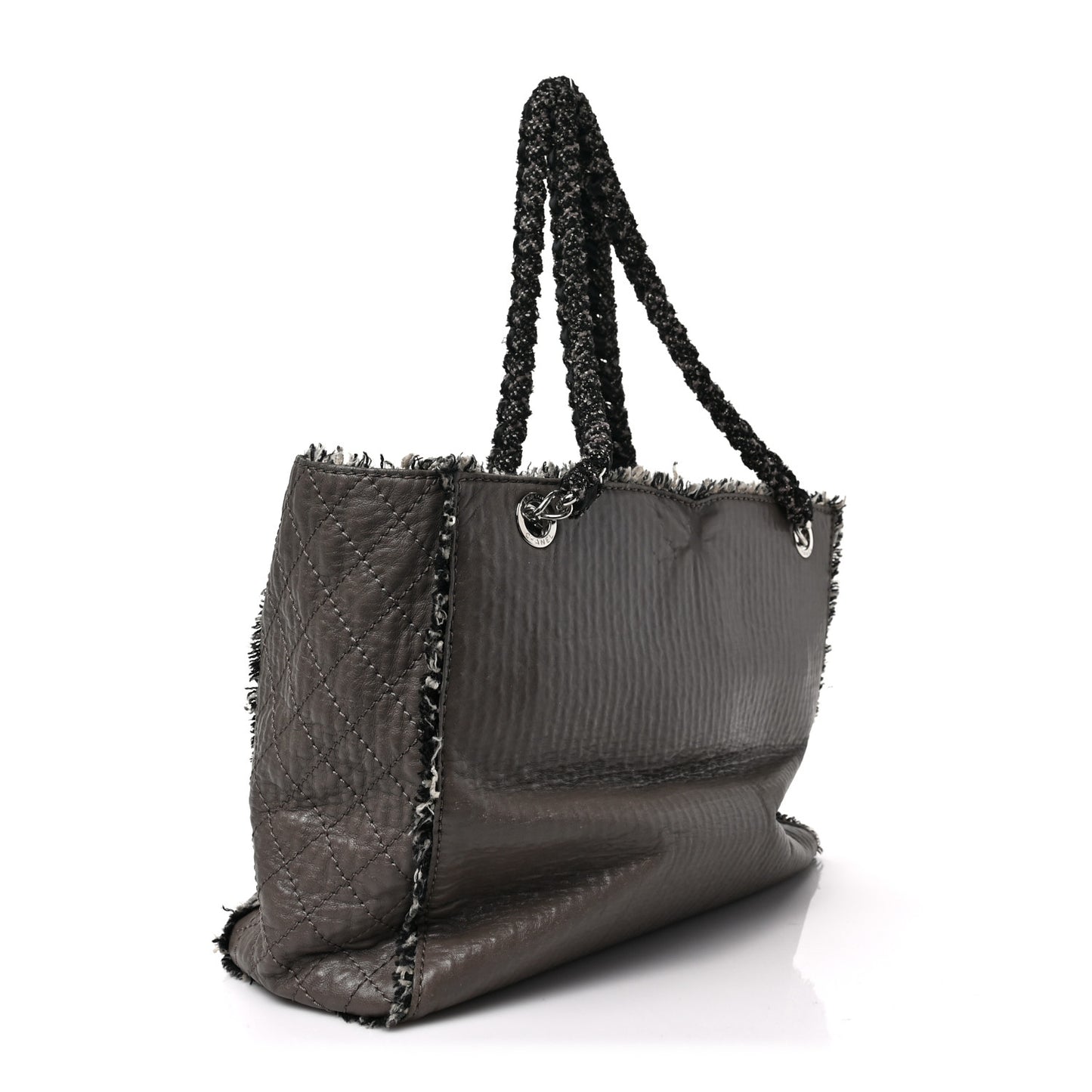 Glazed Calfskin Tweed Tweedy Shopping Tote Brown