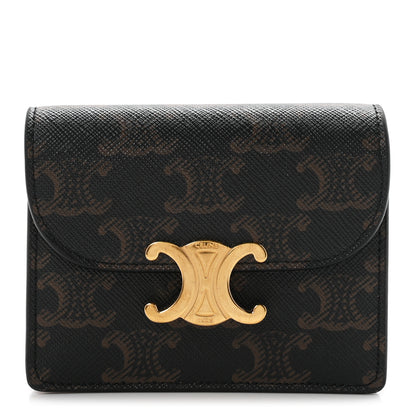 Celine Triomphe Canvas Calfskin Flap Card Holder Tan 1 of 8