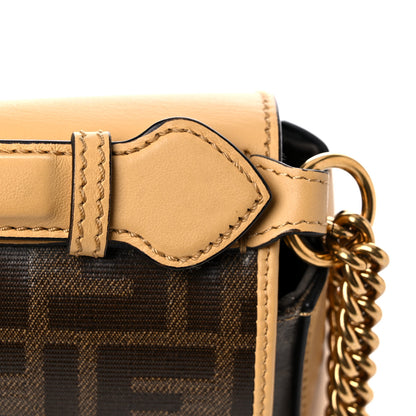 Fendi Vitello Grace Glazed Fabric FF 1974 Double F Shoulder Bag Alchemy Mogano Panna 8 of 16
