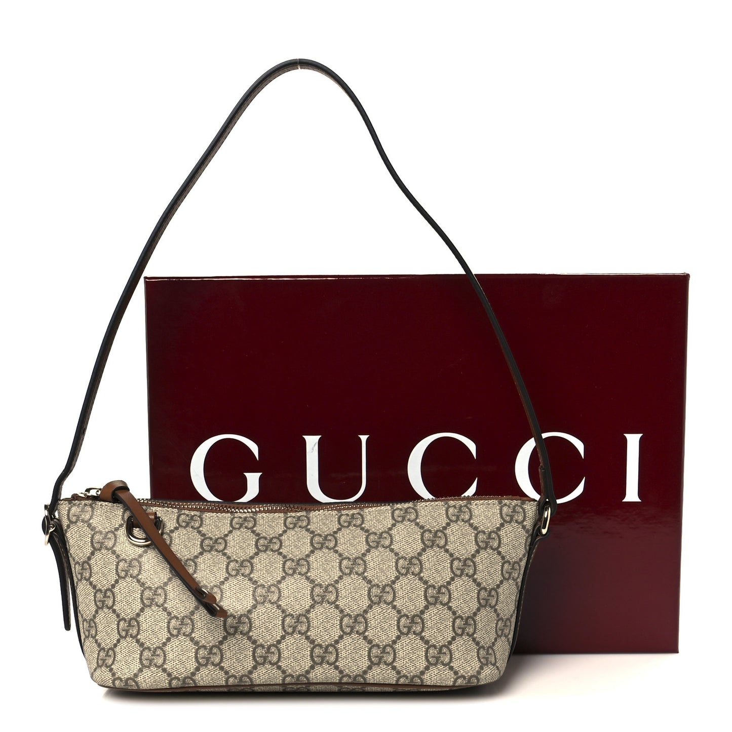 GG Supreme Monogram Emblem Small Shoulder Bag Beige Dark Brown