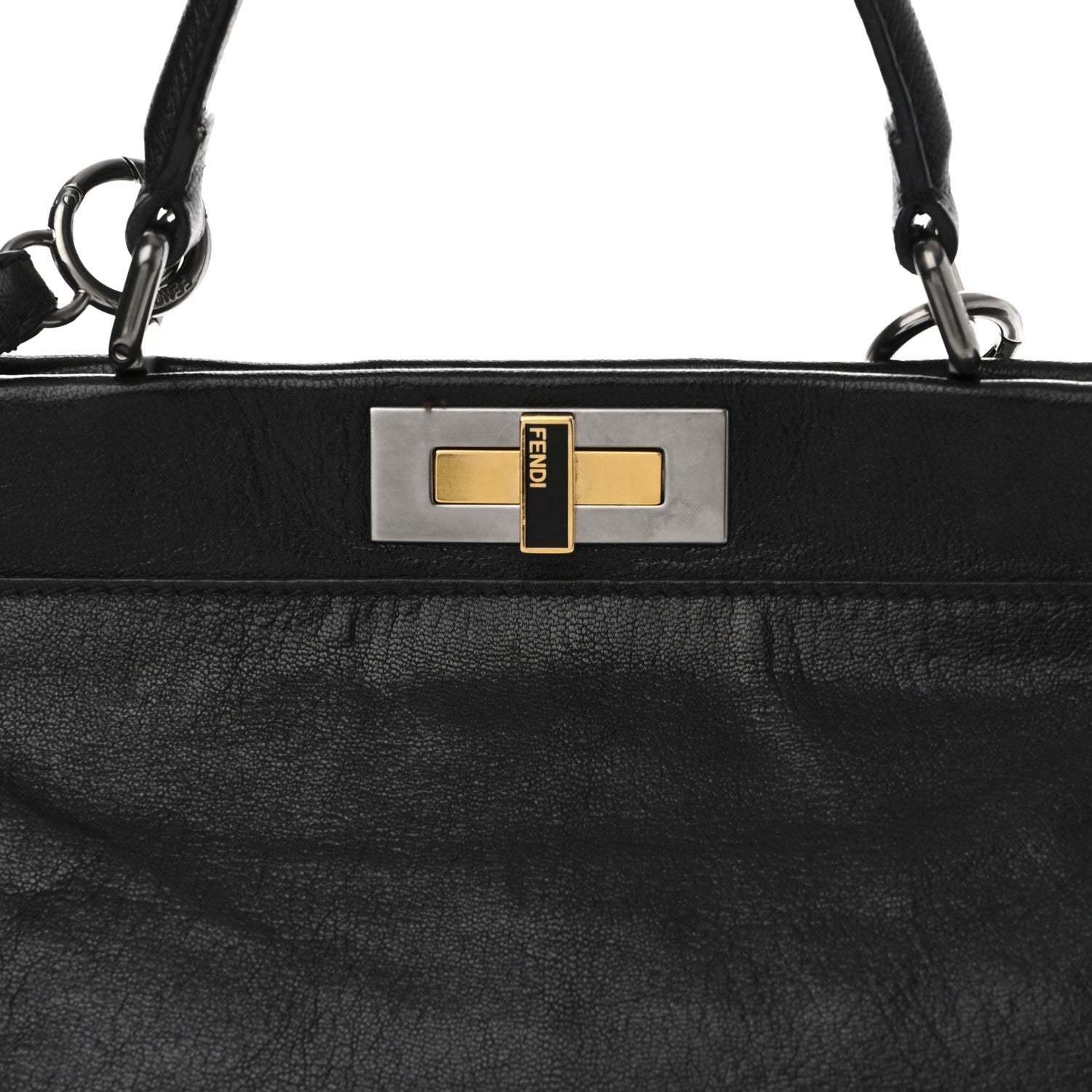 Fendi Goatskin Zucca Medium Peekaboo Iconic Satchel Black Tobacco 9 of 14
