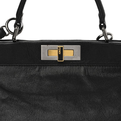 Fendi Goatskin Zucca Medium Peekaboo Iconic Satchel Black Tobacco 9 of 14