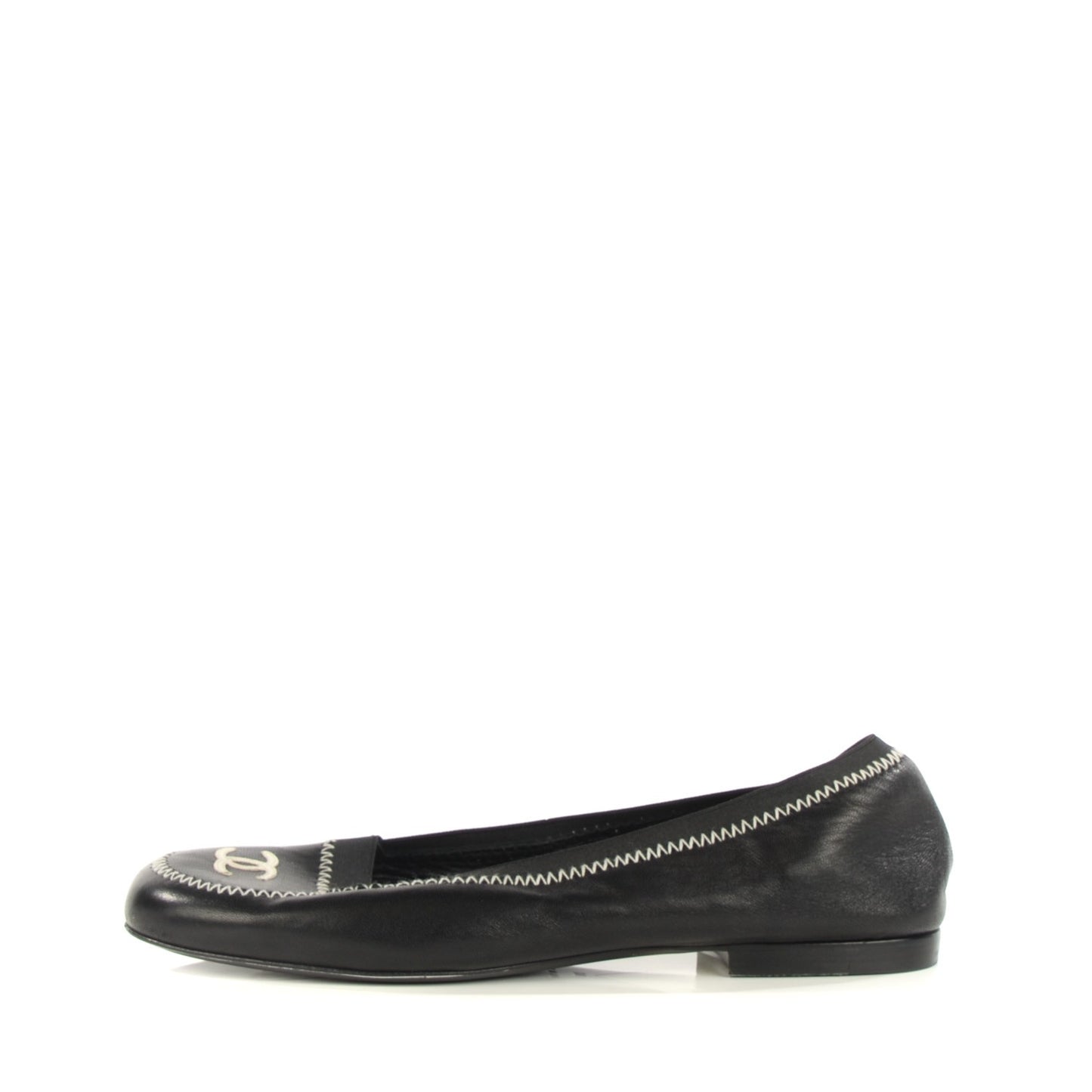 Lambskin Elastic Mocassin CC Flats 38 Black