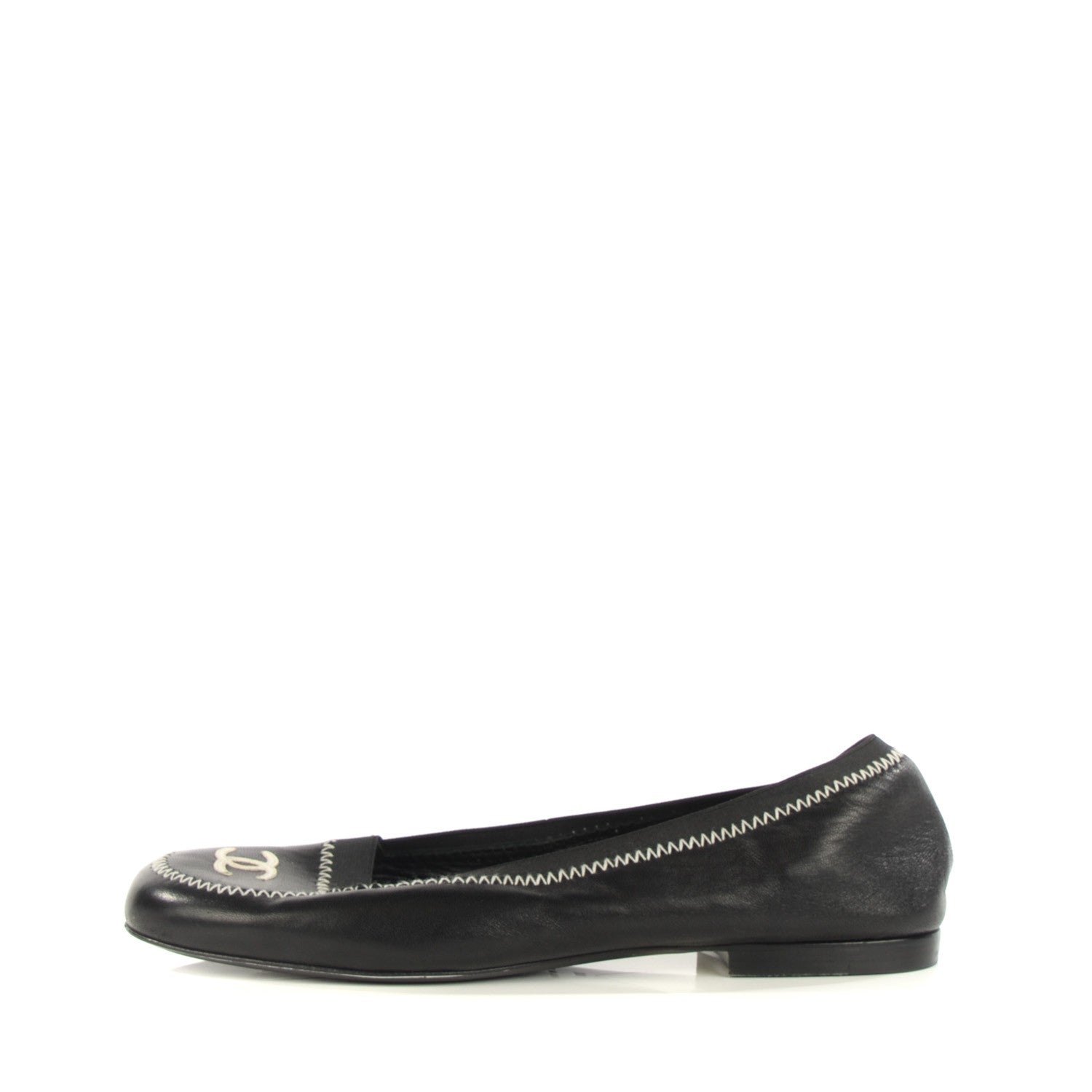 Chanel Lambskin Elastic Mocassin CC Flats 38 Black 1 of 6